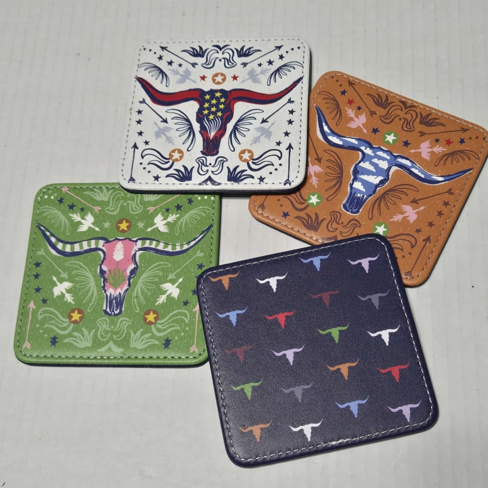 Reversible Coasters LONGHORN COASTERS Texas Western bull horn, SET OF 4